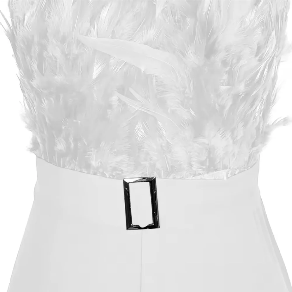 Women'S Casual Fashion Bodycon Jumpsuit SolidColor With Feather Decoration Tigh - Picture 4 of 5